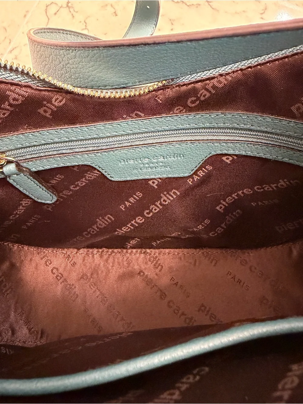 Pierre Cardin Paris Genuine Cow Leather Teal Hobo Shoulder Bag NWOT